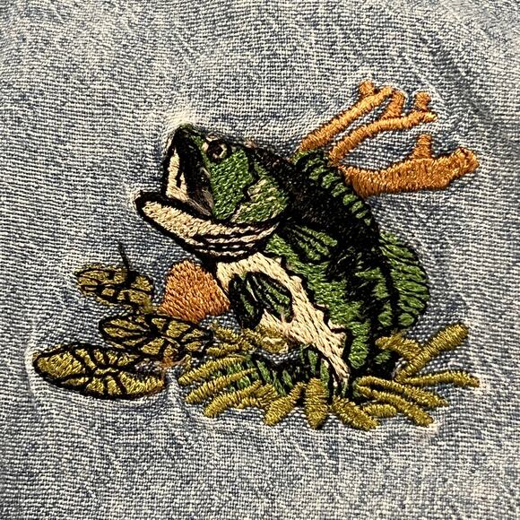 Fishing Shirt - Mens 4XL- Blue Denim Look - 100% Cotton - Embroidered Fish- SS - Picture 4 of 10